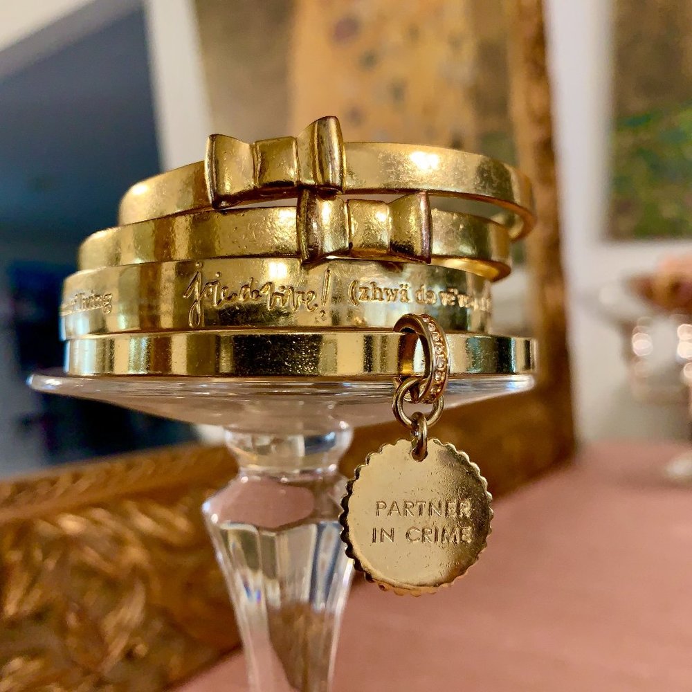 4 Kate Spade Gold Bangles w/Charms, Bows, & LE